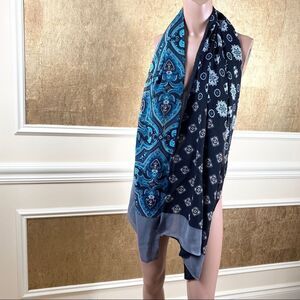 Charter Club blue gray print 100% silk/ viscose scarf